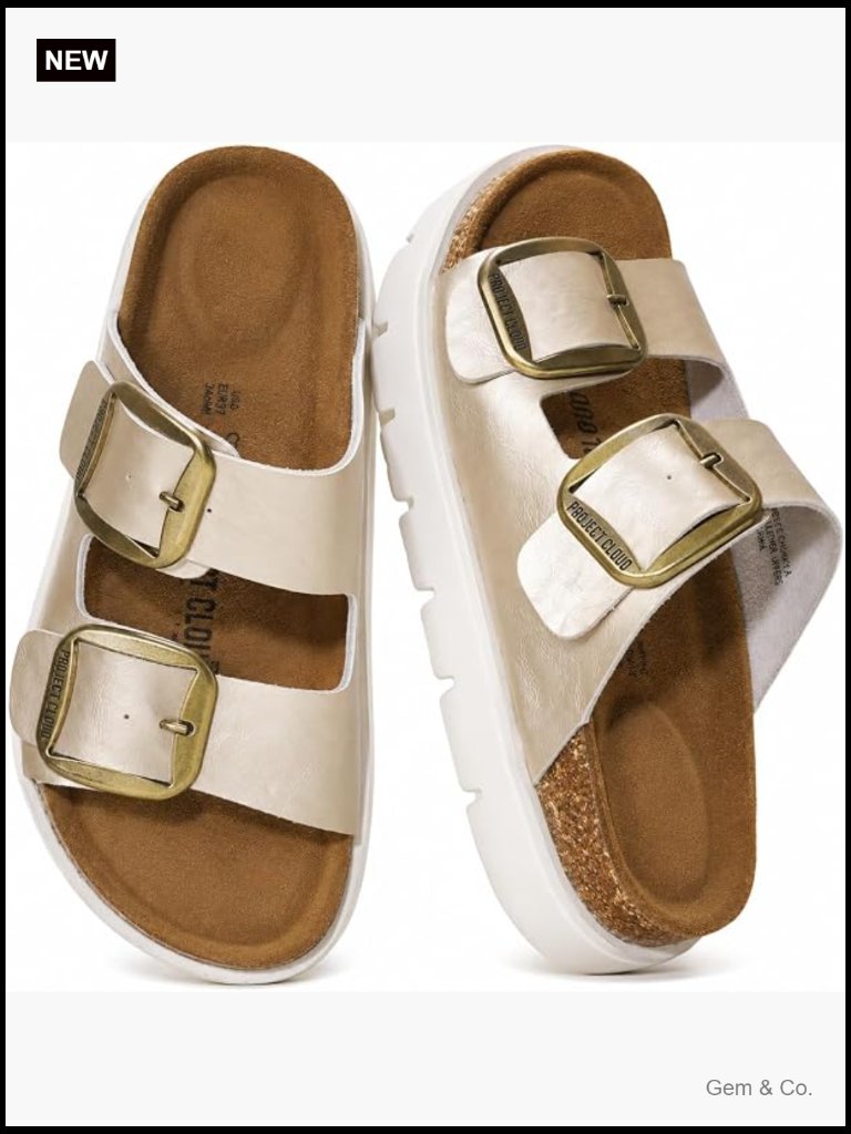Genuine Leather Platform Slide Sandals - Cork Footbed Memory Foam